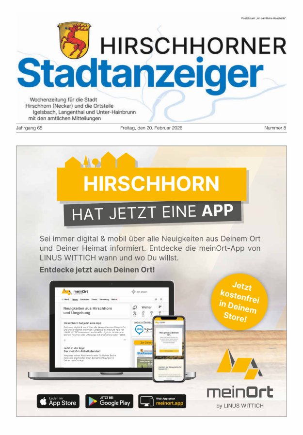 Hirschhorner Stadtanzeiger Titelblatt 08/2026