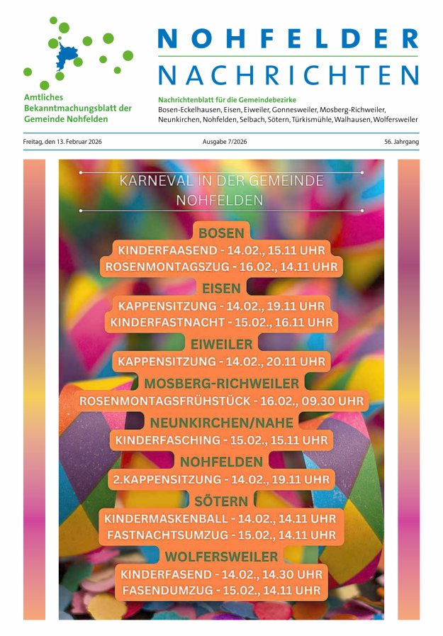 Nohfelder Nachrichten Titelblatt 07/2026