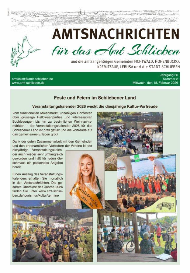 Amtsnachrichten – Amtsblatt für das Amt Schlieben und die amtsangehörigen Gemeinden Titelblatt 02/2026