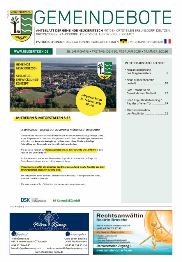 Gemeindebote - Amtsblatt der Gemeinde Neukieritzsch mit den Ortsteilen Titelblatt 02/2026