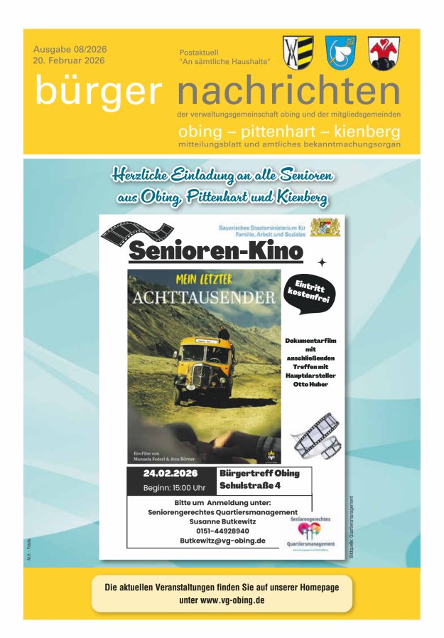 Bürger Nachrichten Obing Pittenhart Kienberg Titelblatt 08/2026
