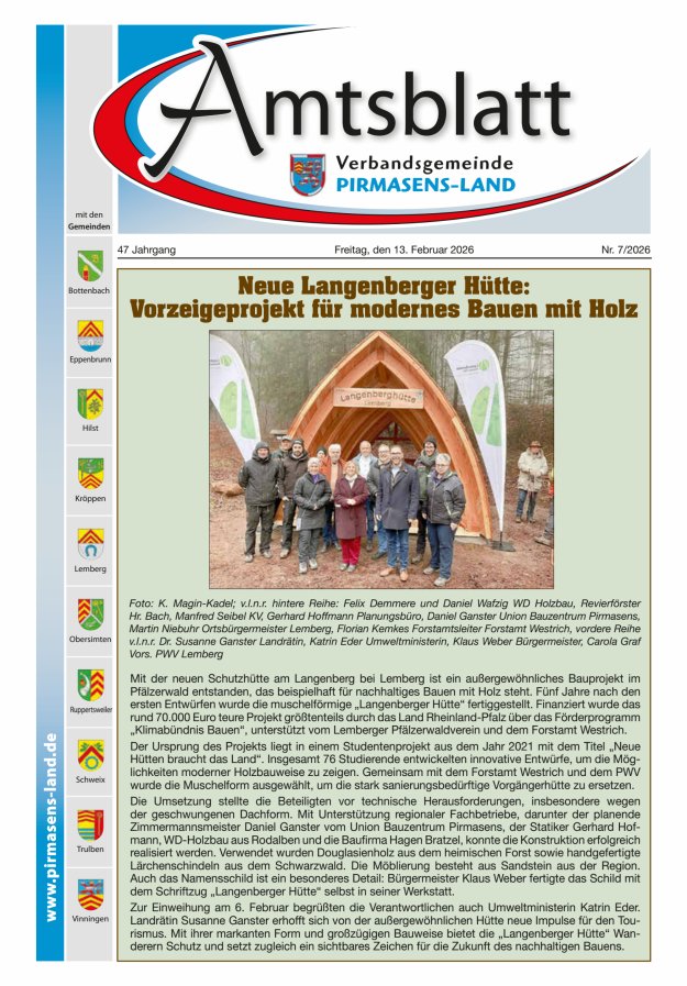 Amtsblatt VG Pirmasens-Land Titelblatt 07/2026