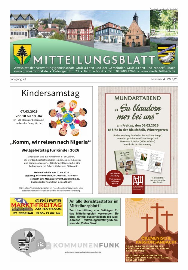 Amts- und Mitteilungsblatt der VGem Grub a.Forst Titelblatt 04/2026