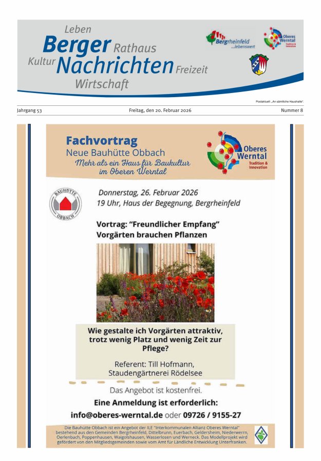 Berger Nachrichten, Bergrheinfeld Titelblatt 08/2026