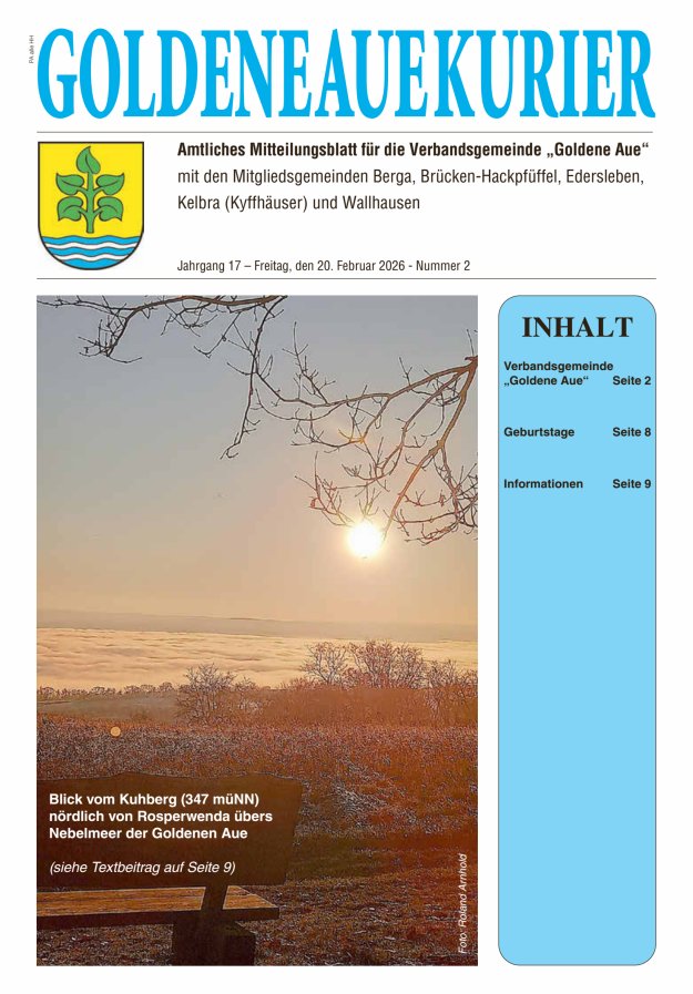 Goldene Aue Kurier – Amtliches Mitteilungsblatt für die Verbandsgemeinde "Goldene Aue" Titelblatt 02/2026