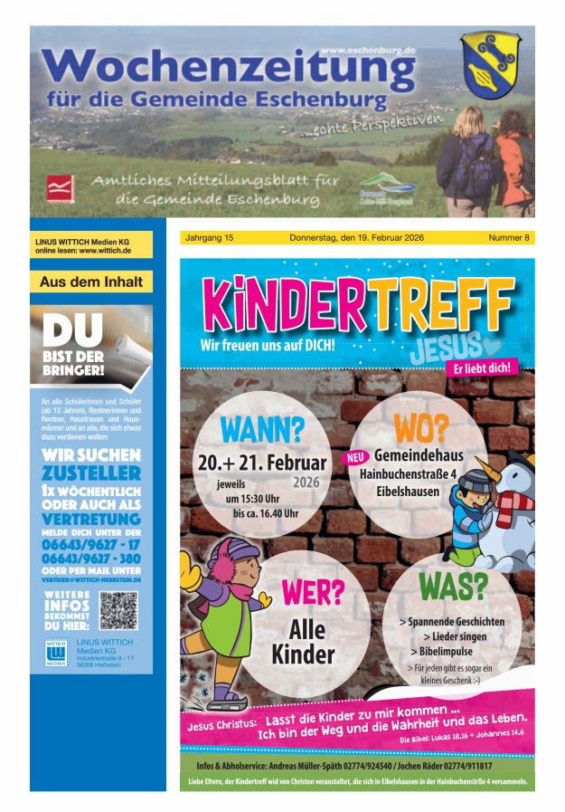 Wochenzeitung für die Gemeinde Eschenburg Titelblatt 08/2026