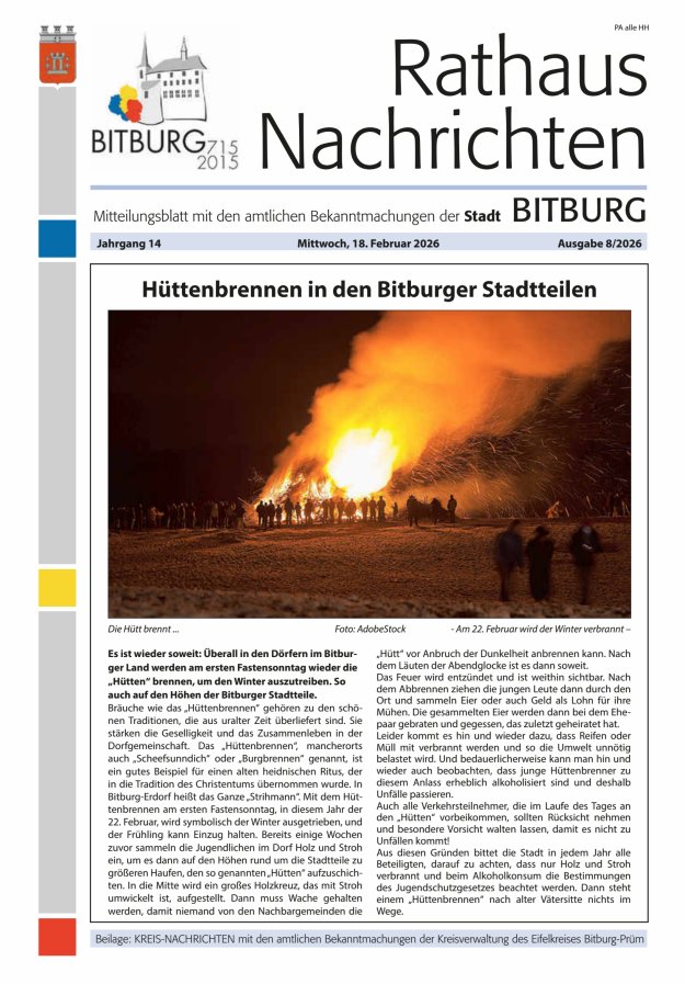 Rathaus-Nachrichten Bitburg Titelblatt 08/2026
