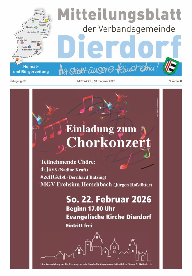 Mitteilungsblatt der Verbandsgemeinde Dierdorf Titelblatt 08/2026