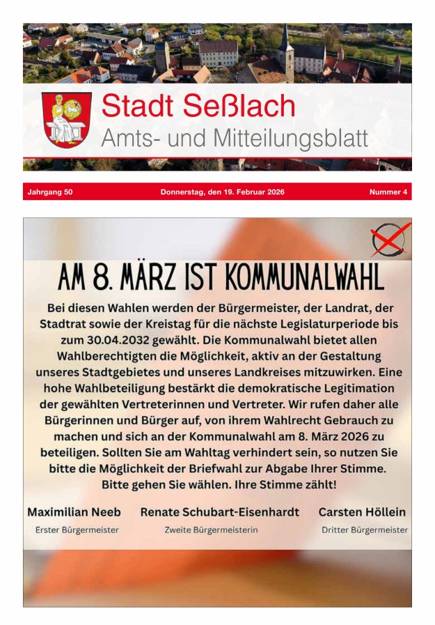 Amts- und Mitteilungsblatt Stadt Seßlach Titelblatt 04/2026