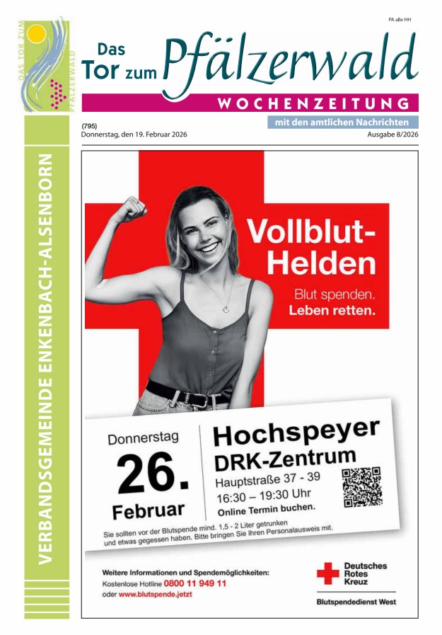 Das Tor zum Pfälzer Wald - VG Enkenbach-Alsenborn Titelblatt 08/2026