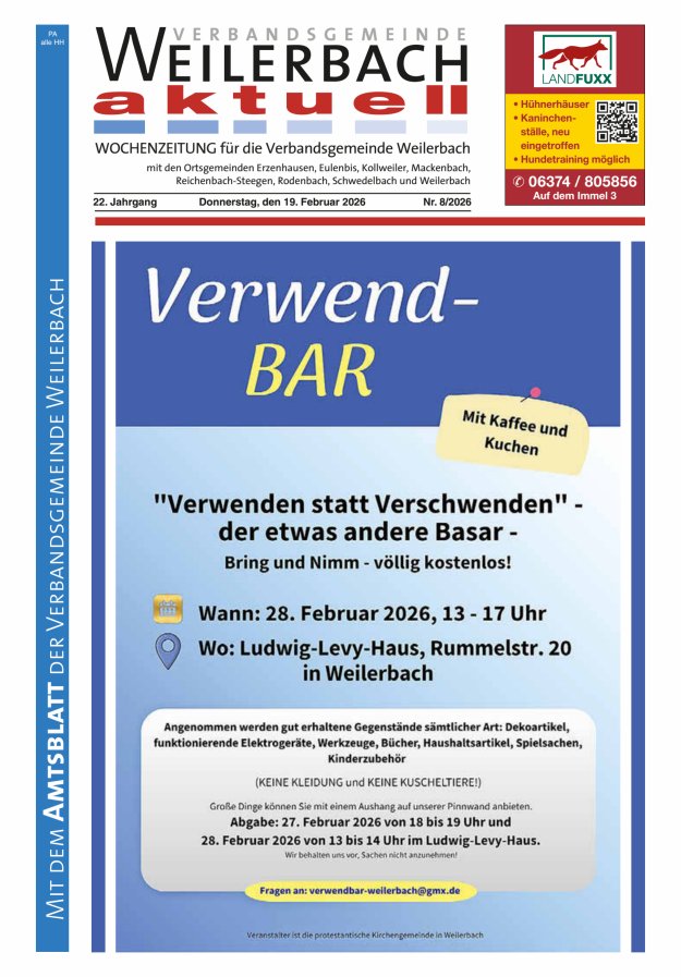 Verbandsgemeinde Weilerbach aktuell Titelblatt 08/2026