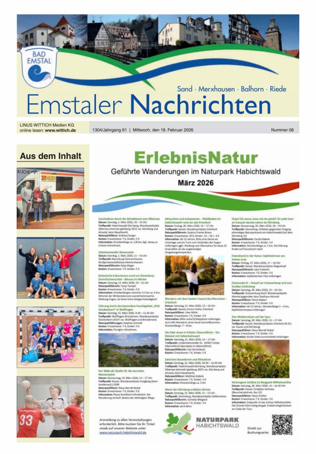 Emstaler Nachrichten Titelblatt 08/2026