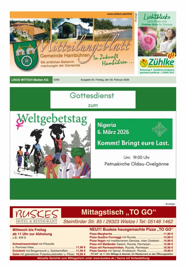 Mitteilungsblatt der Gemeinde Hambühren Titelblatt 04/2026