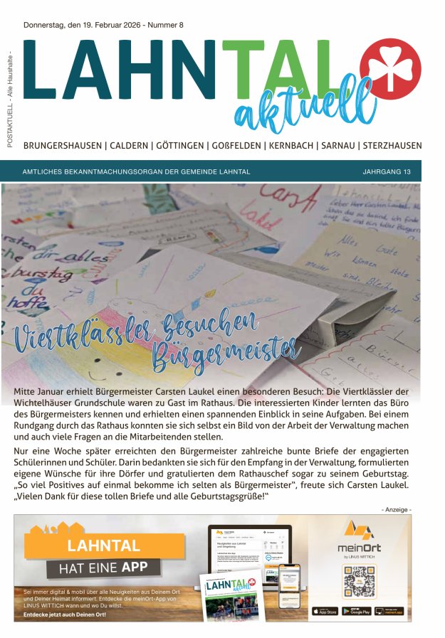 Amtliches Bekanntmachungsorgan der Gemeinde Lahntal Titelblatt 08/2026