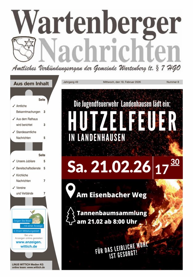 Wartenberger Nachrichten Titelblatt 08/2026