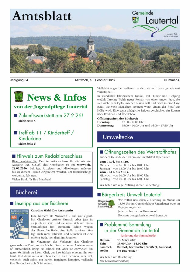 Amtsblatt der Gemeinde Lautertal Titelblatt 04/2026