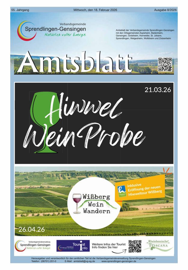 Amtsblatt VG Sprendlingen-Gensingen Titelblatt 08/2026