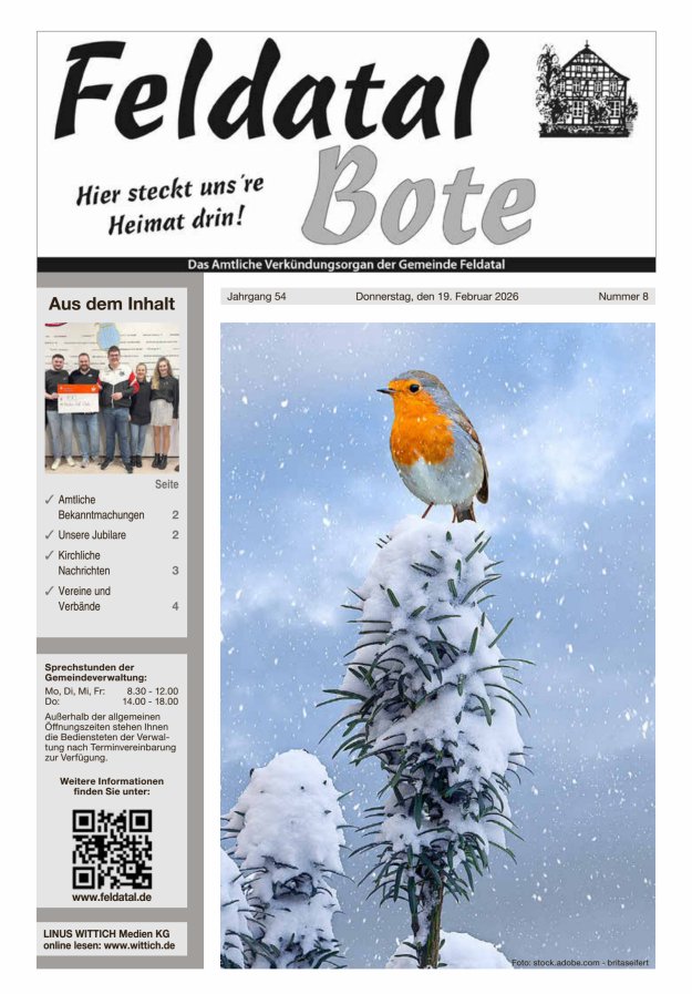 Das Amtliche Verkündungsorgan der Gemeinde Feldatal Titelblatt 08/2026
