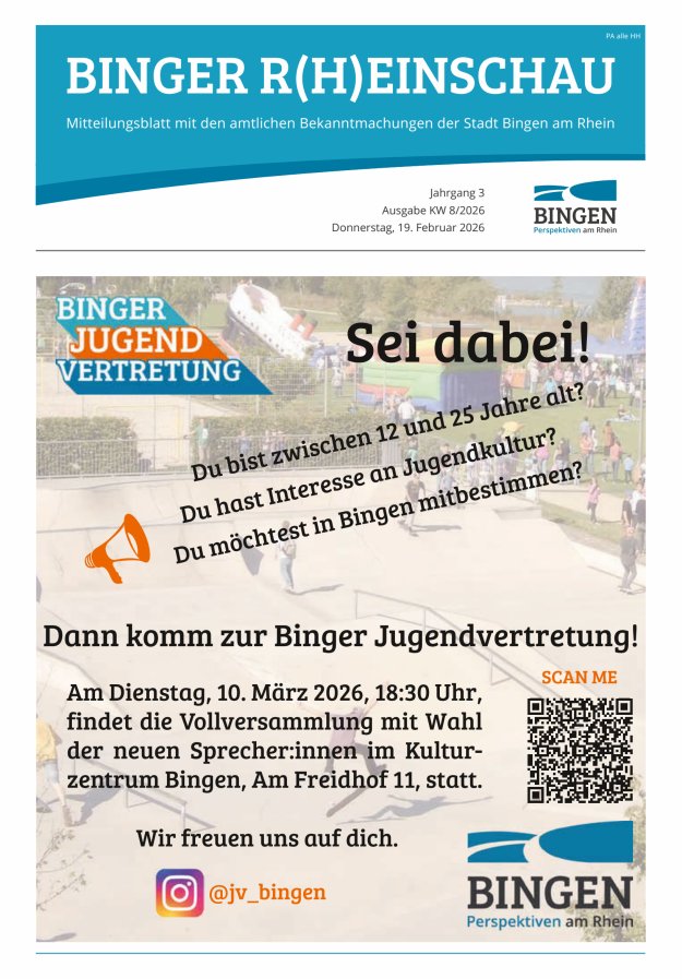 Binger R(h)einschau - Mitteilungsblatt mit den Amtlichen Bekanntmachungen der Stadt Bingen Titelblatt 08/2026