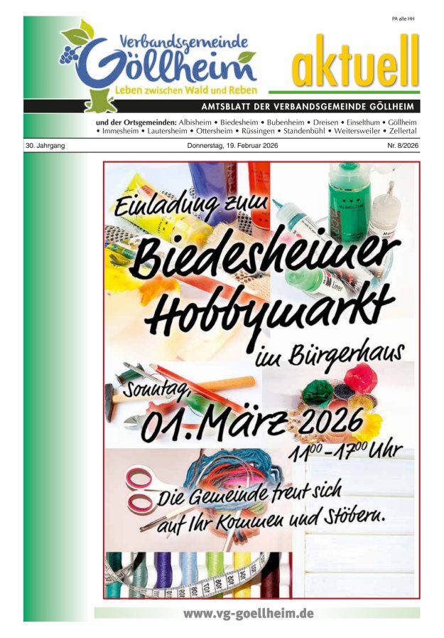 Verbandsgemeinde Göllheim aktuell Titelblatt 08/2026