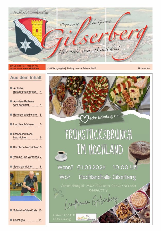 Hochland Mitteilungsblatt Gilserberg Titelblatt 08/2026
