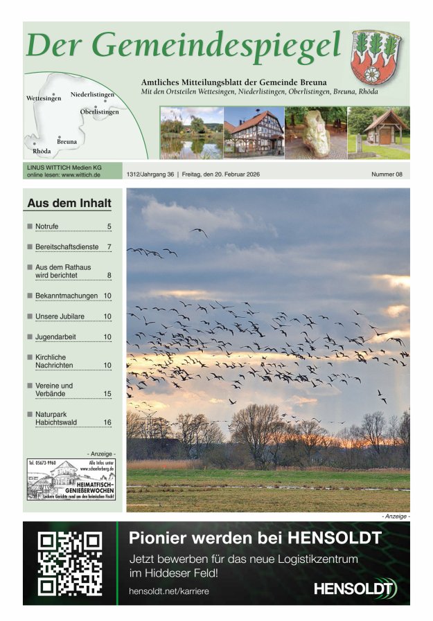 Der Gemeindespiegel (Breuna) Titelblatt 08/2026