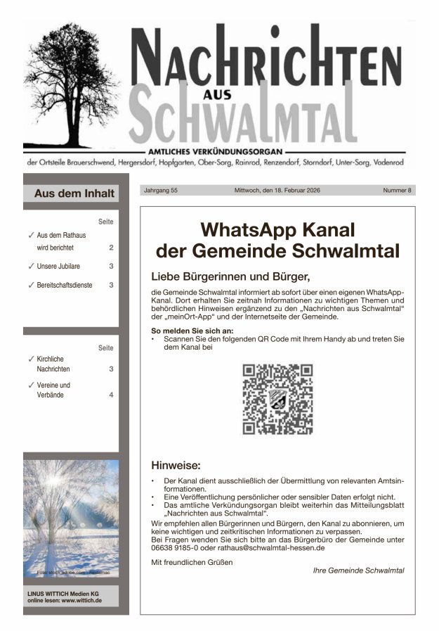 Nachrichten aus Schwalmtal Titelblatt 08/2026