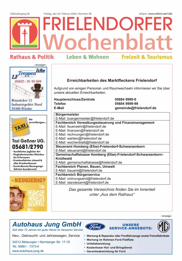 Frielendorfer Wochenblatt Titelblatt 08/2026