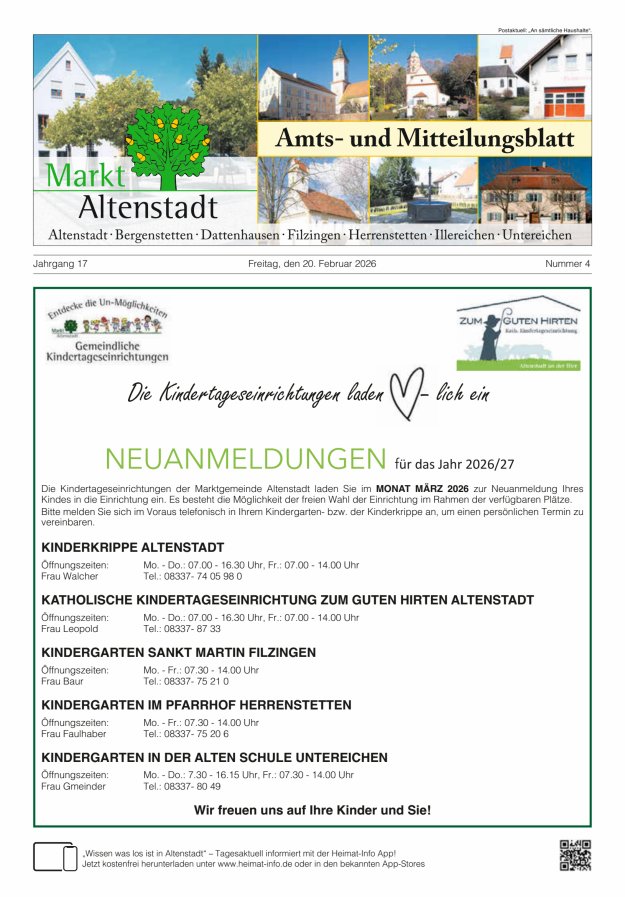 Amts- und Mitteilungsblatt des Marktes Altenstadt Titelblatt 04/2026