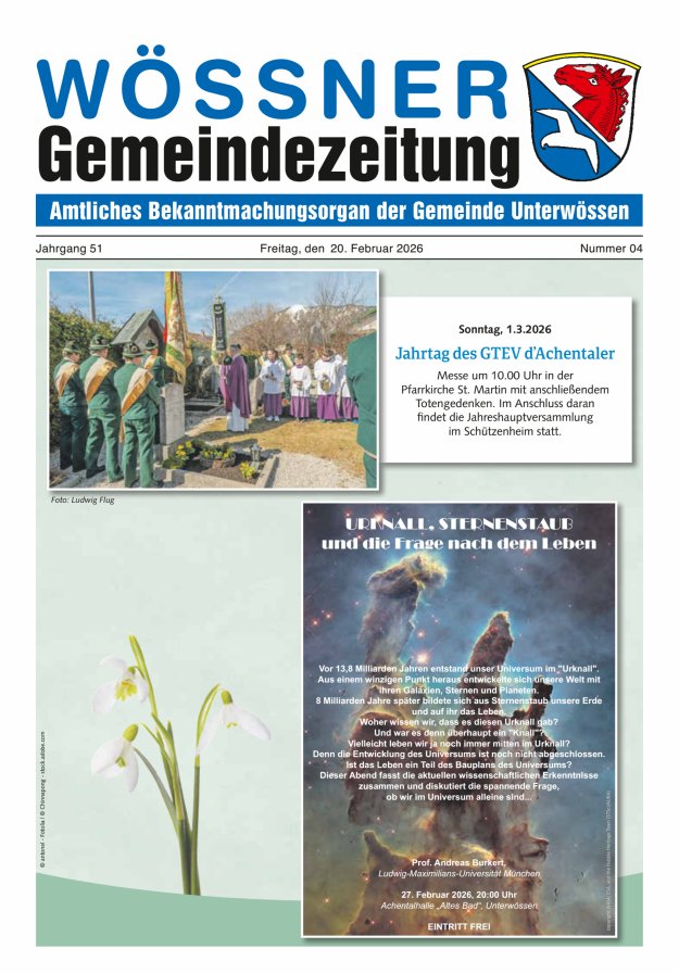 Wössner Gemeindezeitung Amtliches Bekanntmachungsorgan der Gemeinde Unterwössen Titelblatt 04/2026