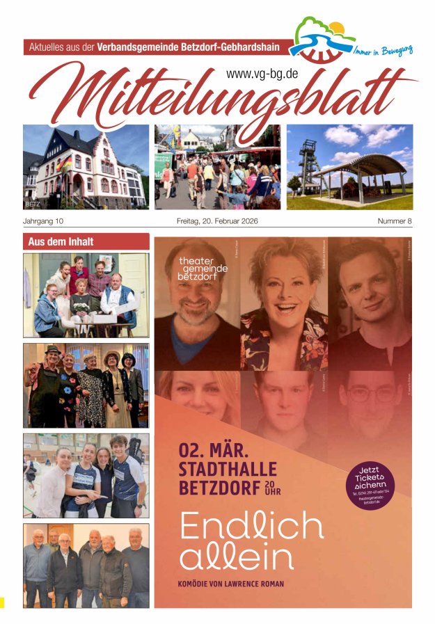 Aktuelles aus der VG Betzdorf-Gebhardshain, Ausgabe Betzdorf Titelblatt 08/2026