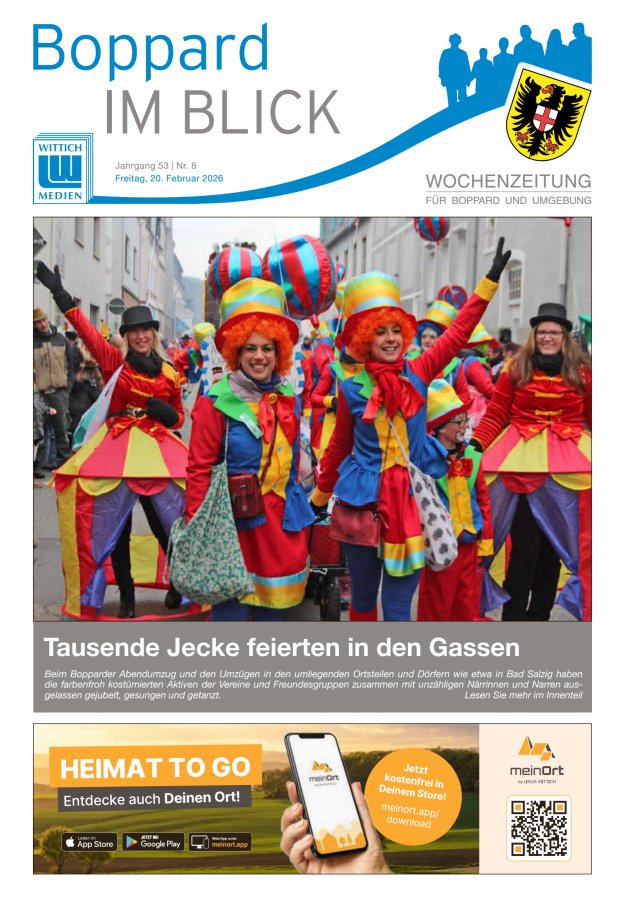 Boppard im Blick - Heimatzeitung für die Stadt Boppard Titelblatt 08/2026