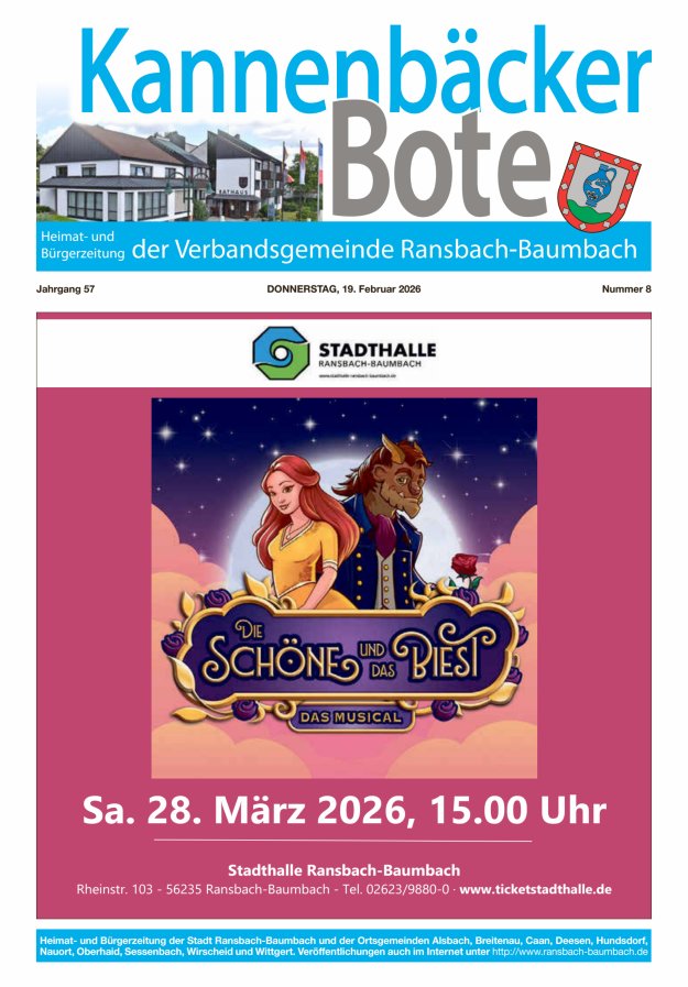 Kannenbäcker-Bote der Verbandsgemeinde Ransbach-Baumbach Titelblatt 08/2026