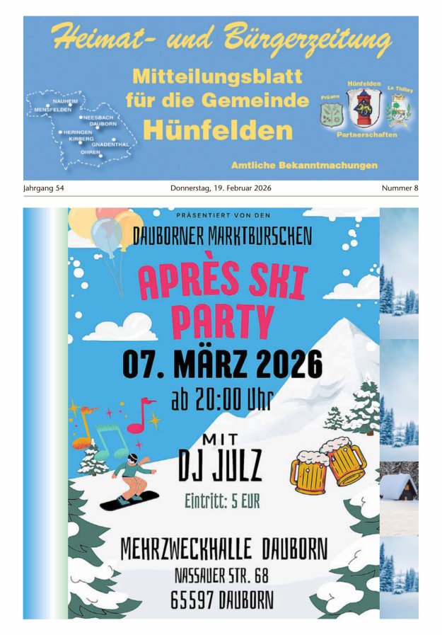 Mitteilungsblatt für die Gemeinde Hünfelden Titelblatt 08/2026