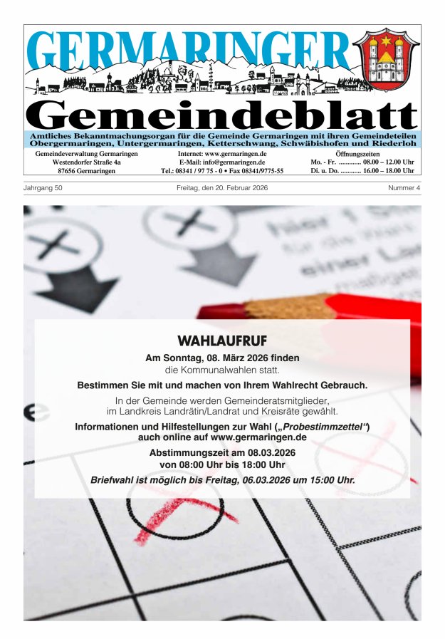 Germaringer Gemeindeblatt Titelblatt 04/2026
