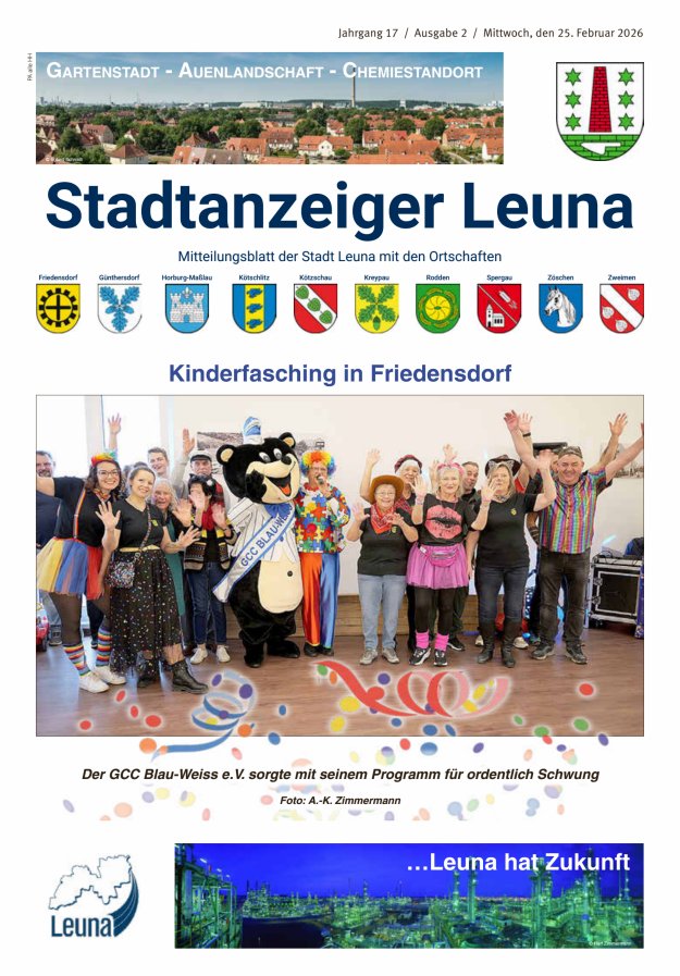 Stadtanzeiger – Mitteilungsblatt der Stadt Leuna mit den Ortschaften Titelblatt 02/2026