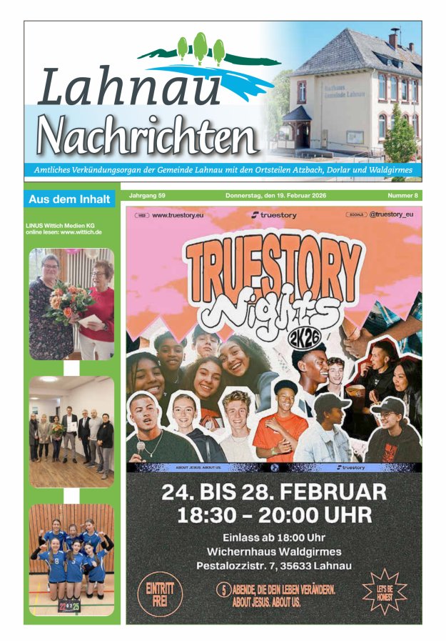Lahnau Nachrichten Titelblatt 08/2026