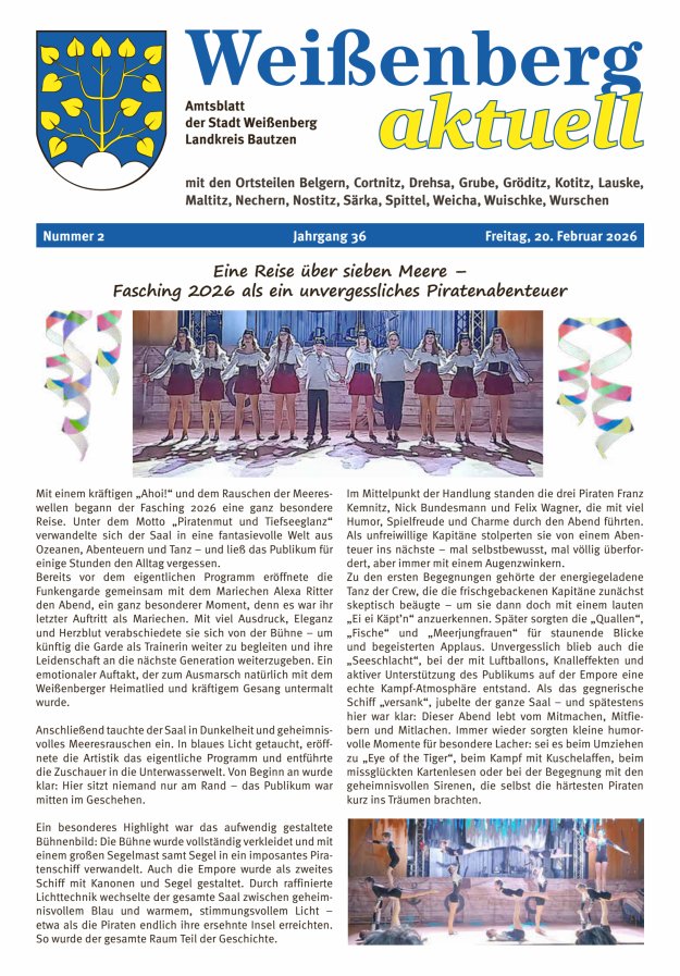 "Weißenberg aktuell" - Amtsblatt der Stadt Weißenberg Titelblatt 02/2026