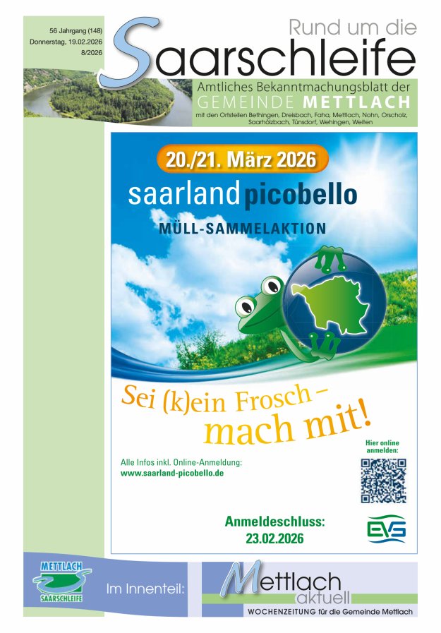 Rund um die Saarschleife Gemeinde Mettlach Titelblatt 08/2026