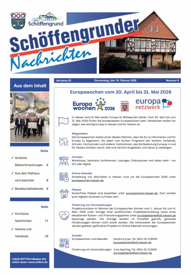 Schöffengrunder Nachrichten Titelblatt 08/2026