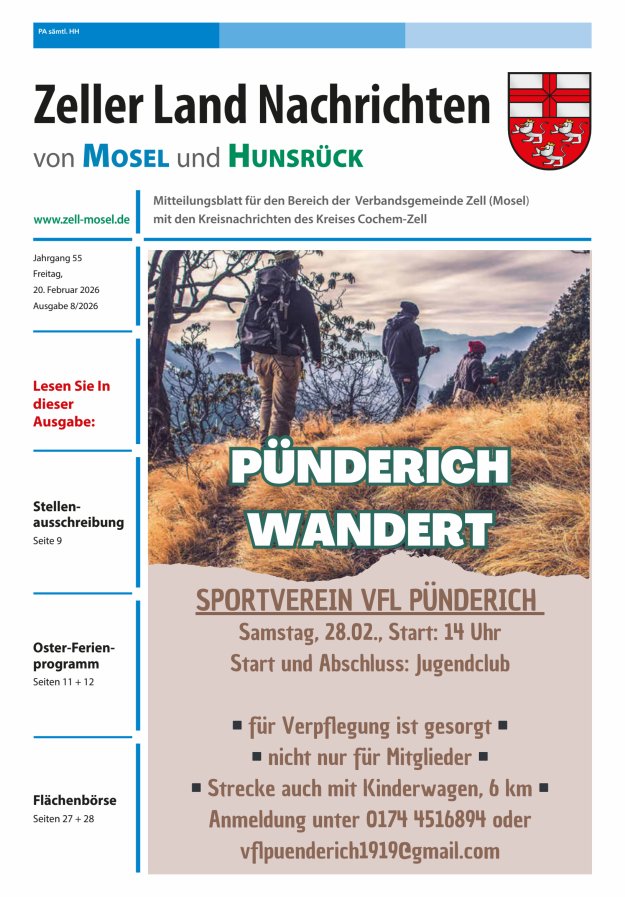 Zeller Land Nachrichten Titelblatt 08/2026