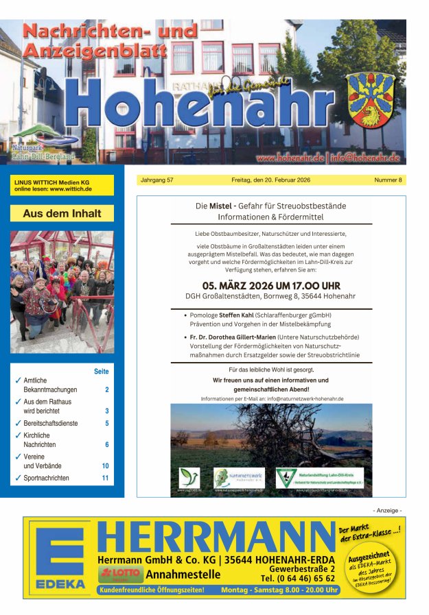 Nachrichten- und Anzeigenblatt für die Gemeinde Hohenahr Titelblatt 08/2026