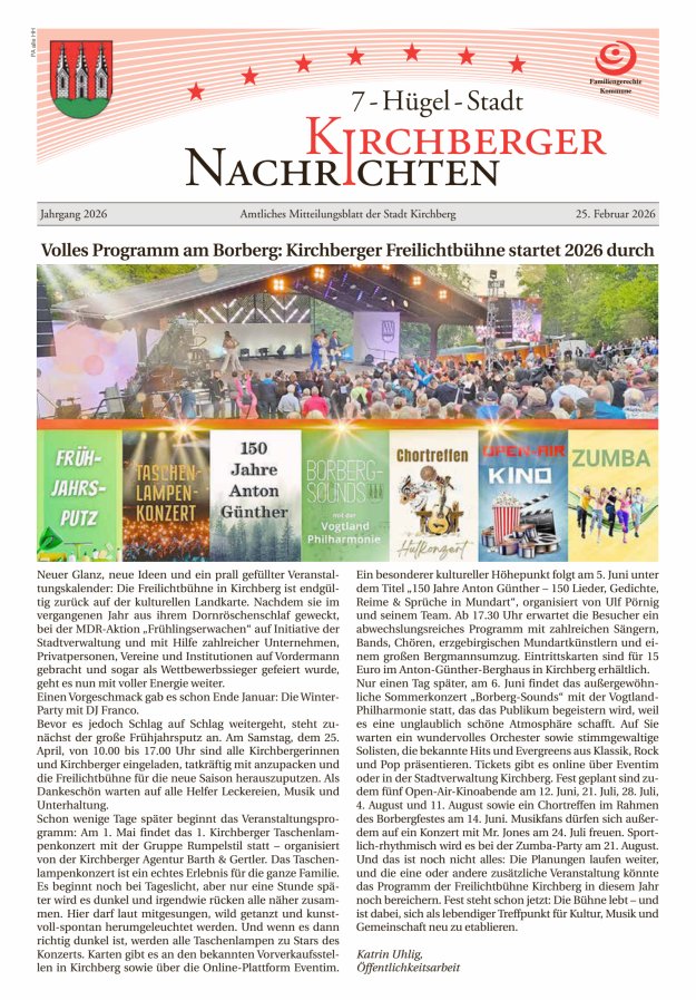 Kirchberger Nachrichten Titelblatt 02/2026