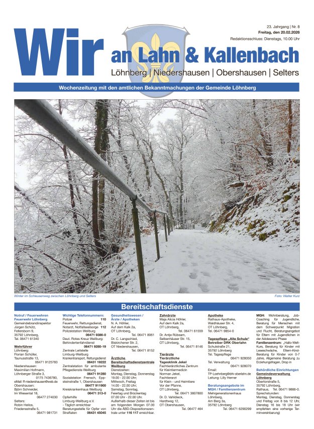 Amtliches Mitteilungsblatt der Gemeinde Löhnberg Titelblatt 08/2026