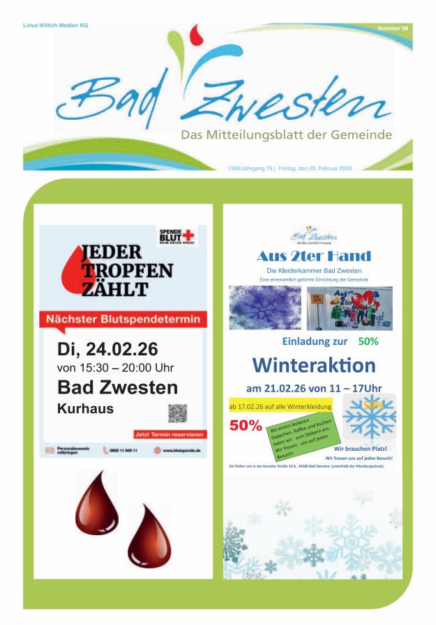 Heimatzeitung Bad Zwesten Titelblatt 08/2026