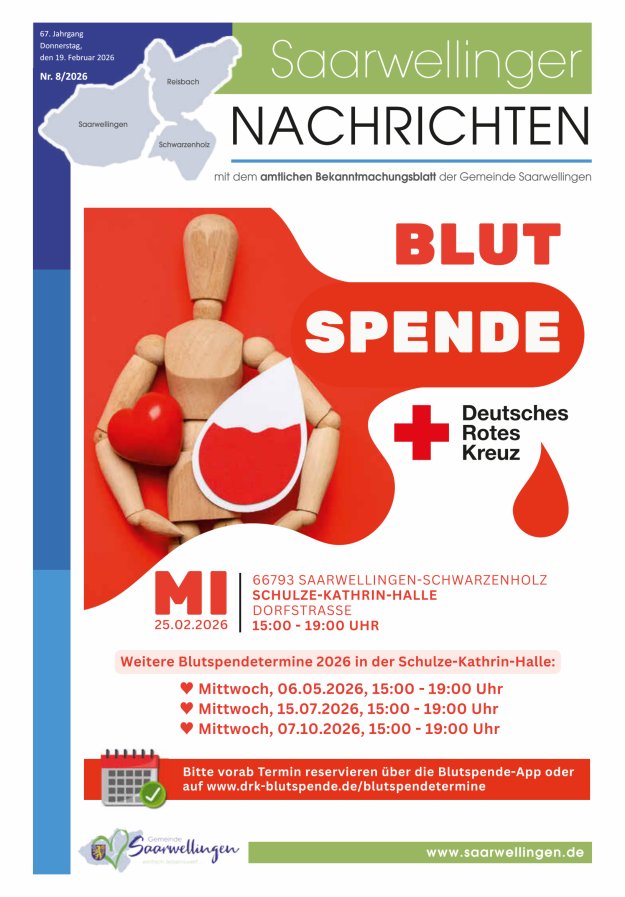 Saarwellinger Nachrichten Titelblatt 08/2026