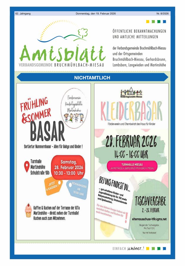 Amtsblatt der VG Bruchmühlbach-Miesau Titelblatt 08/2026