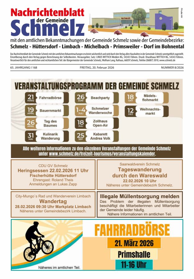 Nachrichtenblatt Schmelz Titelblatt 08/2026