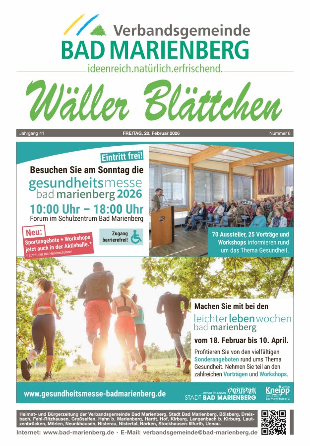 Wäller Blättchen - Verbandsgemeinde Bad Marienberg Titelblatt 08/2026