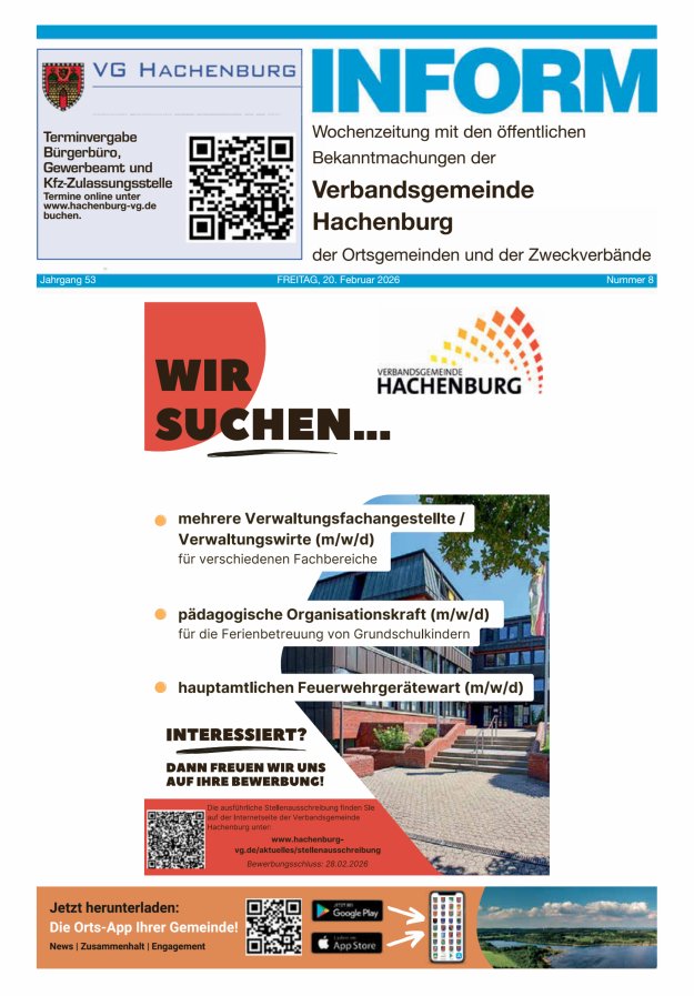 INFORM - Wochenzeitung der Verbandsgemeinde Hachenburg Titelblatt 08/2026